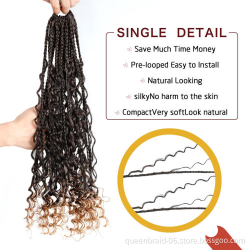 Crochet Box Braids Curly Ends Synthetic Ombre Crochet Braiding Hair Extensions New Goddess Box Braids Crochet Hair